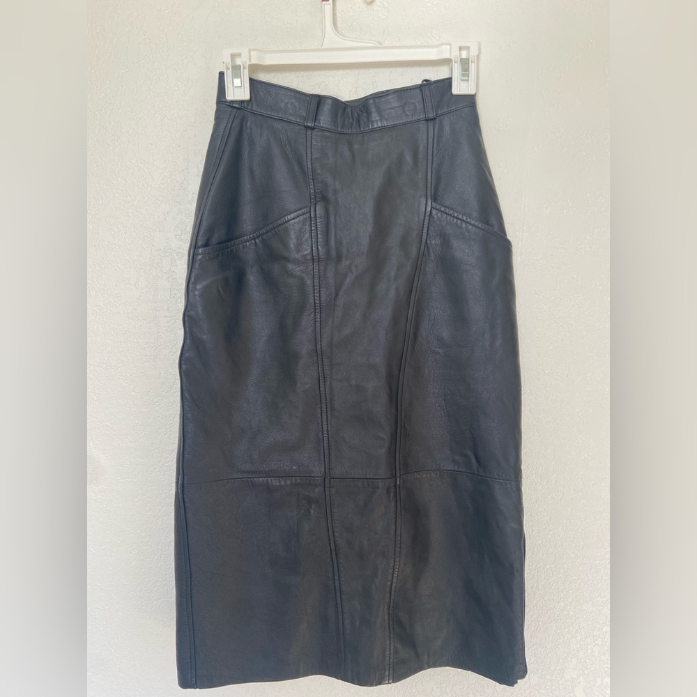 VINTAGE black leather pencil skirt from Austria.